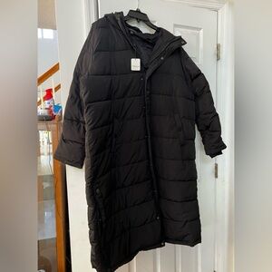 Black long puffer jacket universal standard women’s size 18/20